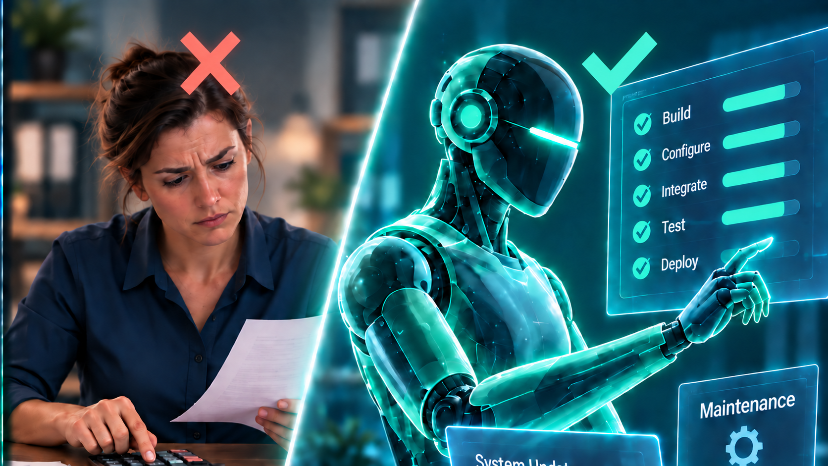 Human employee cost burdens compared with an AI agent working smoothly