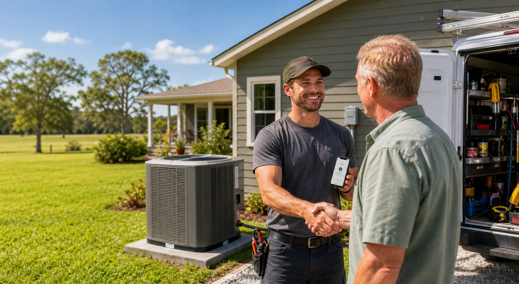A local HVAC owner finishes a job, earns a customer's trust, and already has the next opportunity secured.