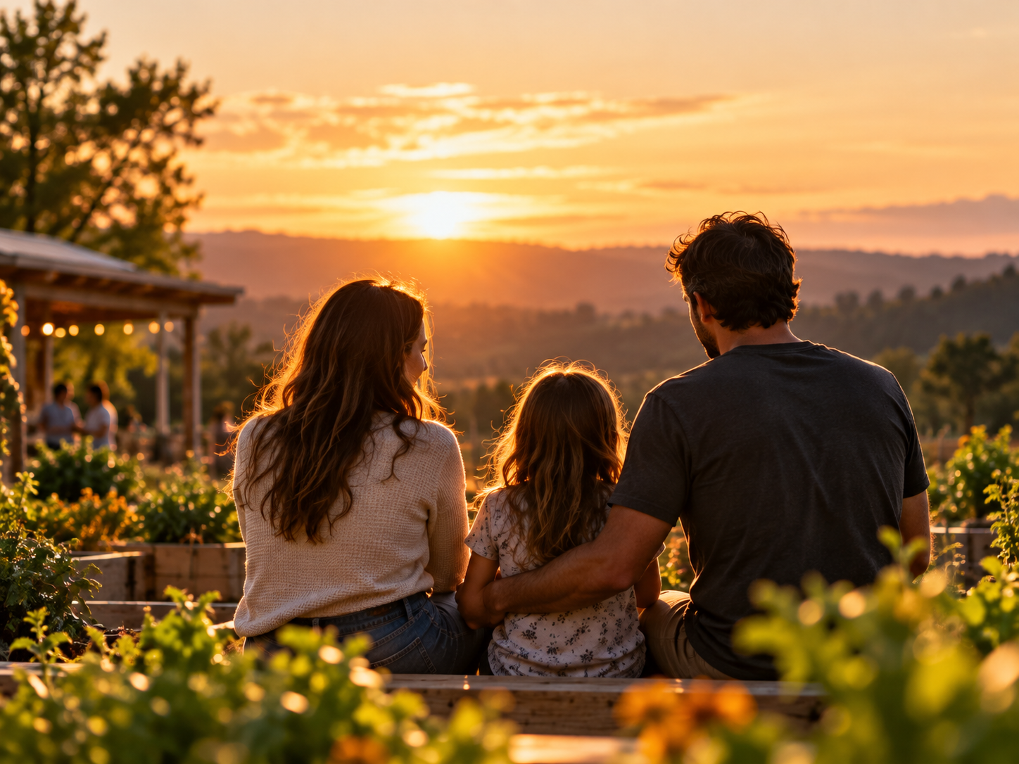 A family spending meaningful time together at sunset